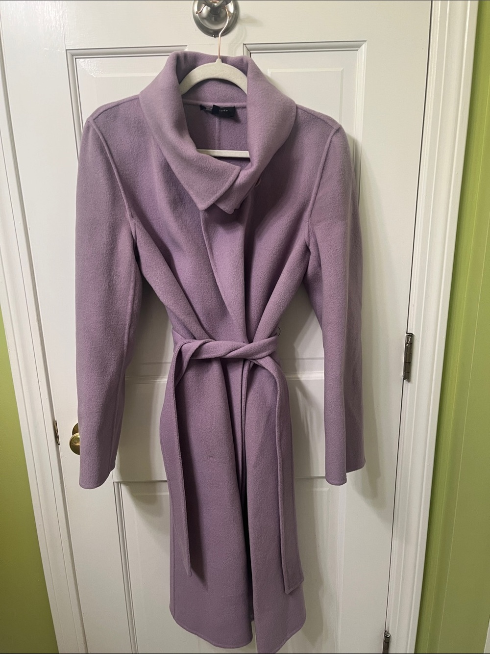 Talbots Lavender Trench-Style Wool Coat Tie Belt needs dry cleaning!